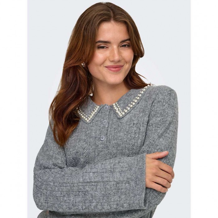 JDY JDYAPRIL LIFE L/S PEARL COLLAR PULL KNT GREY