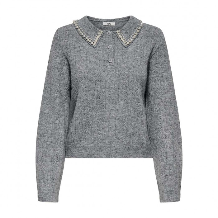 JDY JDYAPRIL LIFE L/S PEARL COLLAR PULL KNT GREY