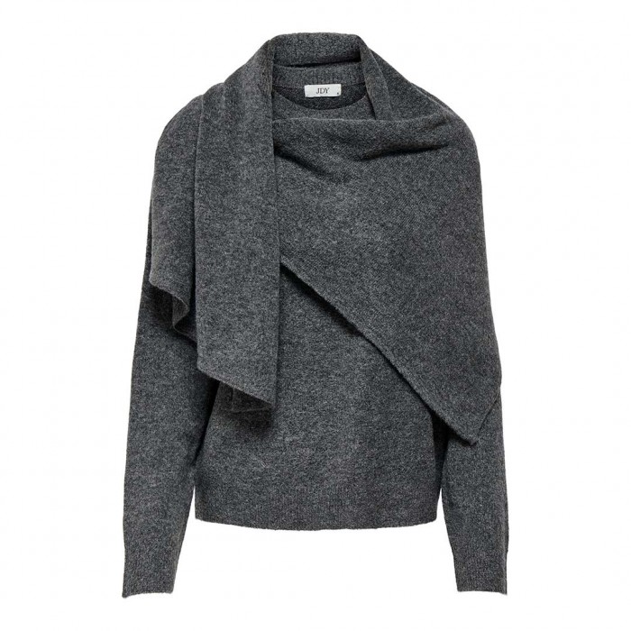 JDY JDYANDREA L/S O-NECK SCARF PULLOVER KNT DAR GREY