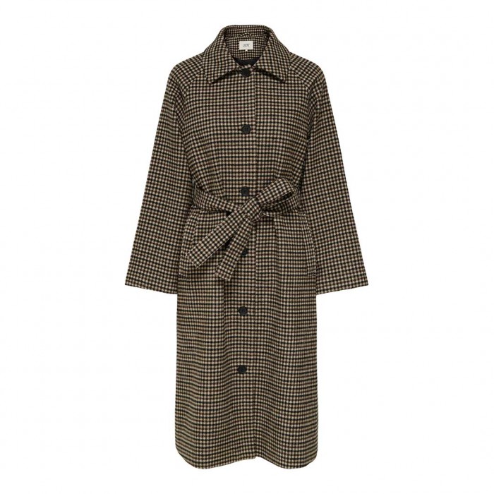 JDY JDYNETTIE CHECK BELT LONG COAT OTW YFM BROWN