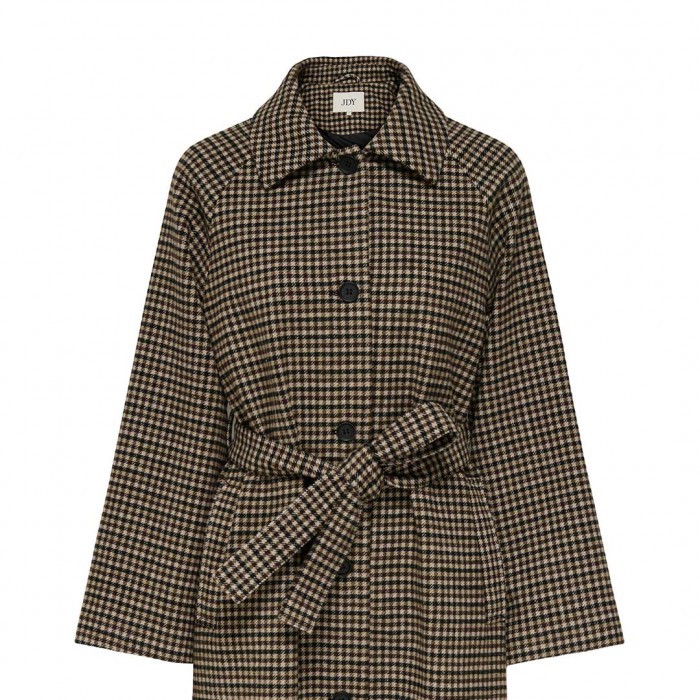 JDY JDYNETTIE CHECK BELT LONG COAT OTW YFM BROWN