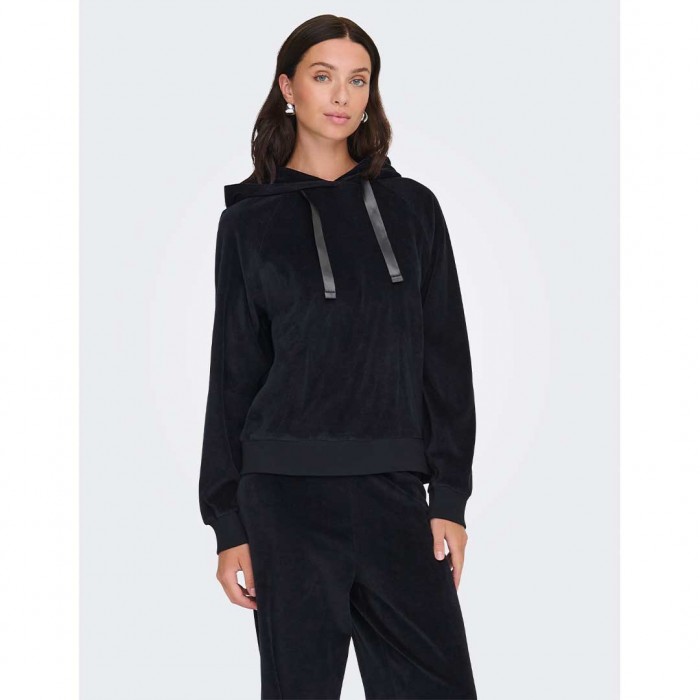 JDY JDYVIDA L/S VELVET HOODIE TOP JRS DIA BLACK