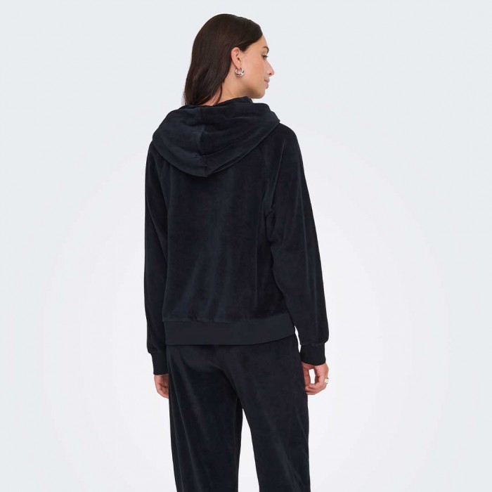 JDY JDYVIDA L/S VELVET HOODIE TOP JRS DIA BLACK
