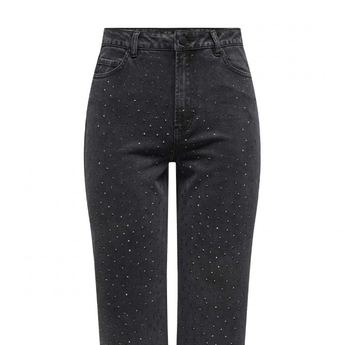 JDY JDYSTINE STONE HW STRAIGHT JEANS DNM BLACK