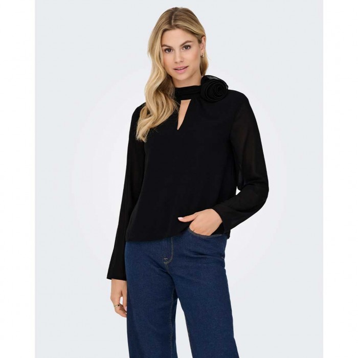 JDY JDYNOMI L/S HIGH NECK ROSE TOP WVN BLACK