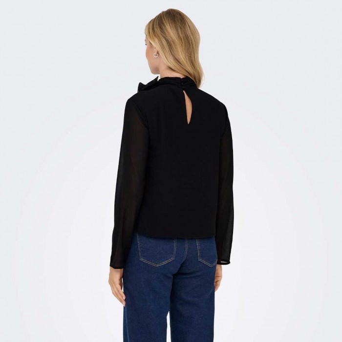 JDY JDYNOMI L/S HIGH NECK ROSE TOP WVN BLACK