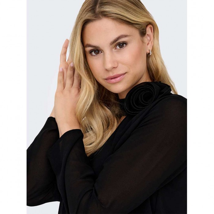 JDY JDYNOMI L/S HIGH NECK ROSE TOP WVN BLACK