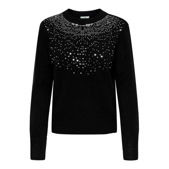 JDY JDYAMINA L/S O-NECK SEQUIN PULLOVER KNT BLACK