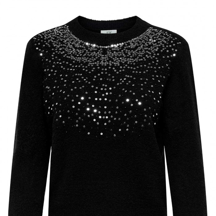 JDY JDYAMINA L/S O-NECK SEQUIN PULLOVER KNT BLACK