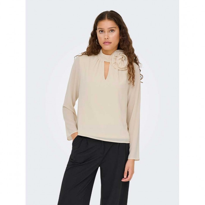 JDY JDYNOMI L/S HIGH NECK ROSE TOP WVN BEIGE
