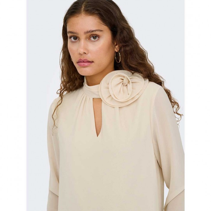 JDY JDYNOMI L/S HIGH NECK ROSE TOP WVN BEIGE