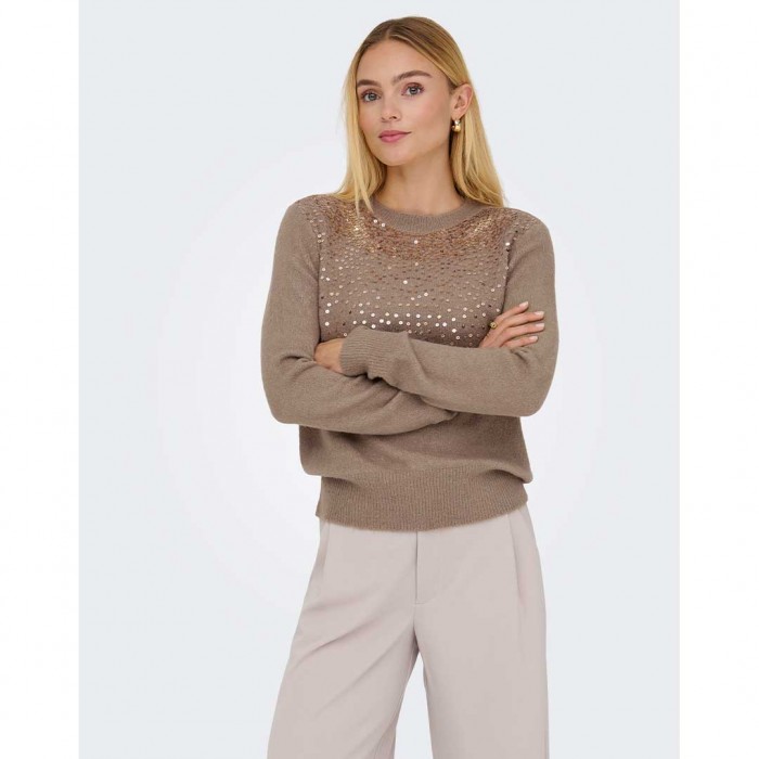 JDY JDYAMINA L/S O-NECK SEQUIN PULLOVER KNT BEIGE