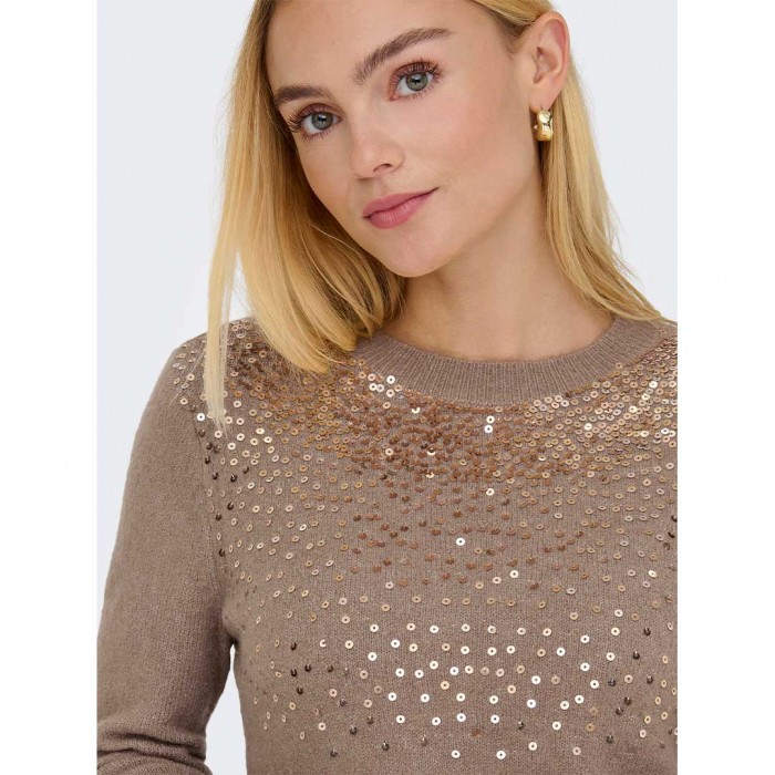 JDY JDYAMINA L/S O-NECK SEQUIN PULLOVER KNT BEIGE