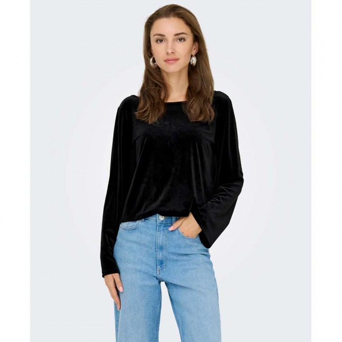 JDY JDYVICTORY L/S VELVET BOW TOP JRS BLACK