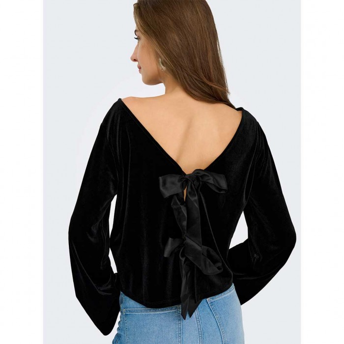 JDY JDYVICTORY L/S VELVET BOW TOP JRS BLACK