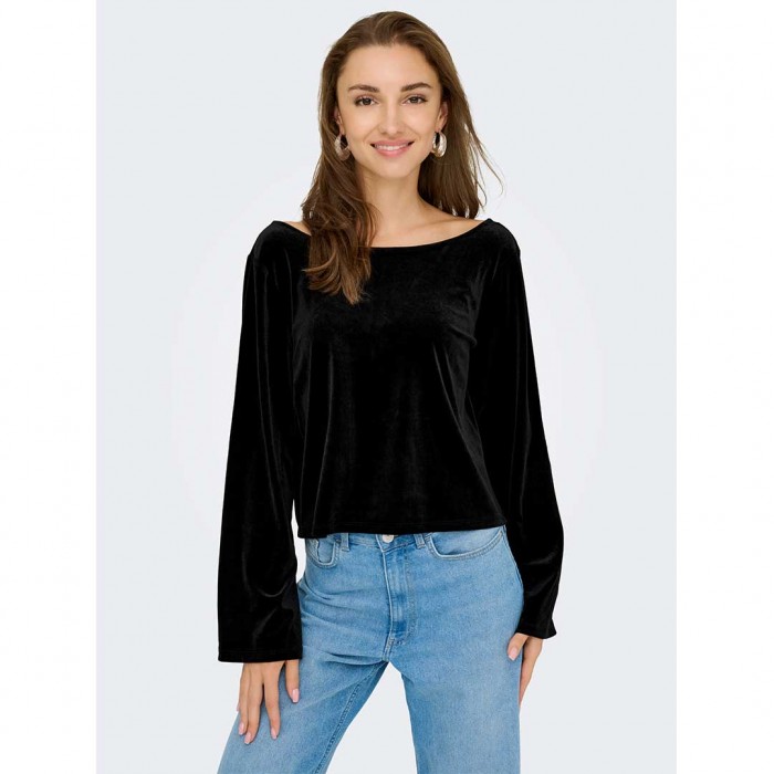 JDY JDYVICTORY L/S VELVET BOW TOP JRS BLACK