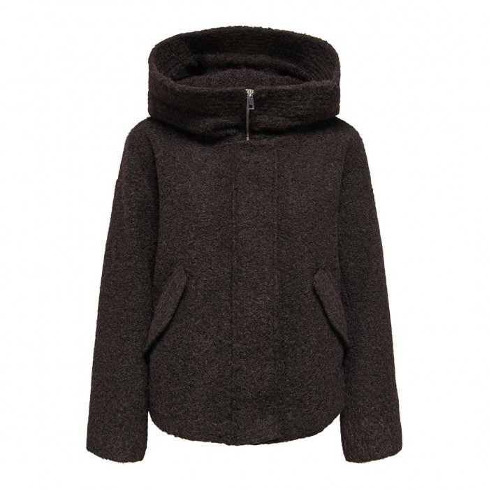 JDY JDYNEVADA BOUCLE HOOD JACKET OTW HAB DARK BROWN