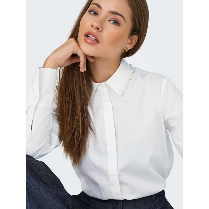 JDY JDYLULA L/S PEARL DETAIL SHIRT WVN WHITE