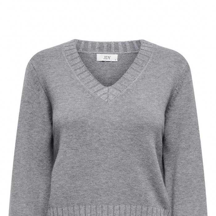 JDY JDYPRIME LUREX LIFE L/S V-NECK PULL KNT GREY