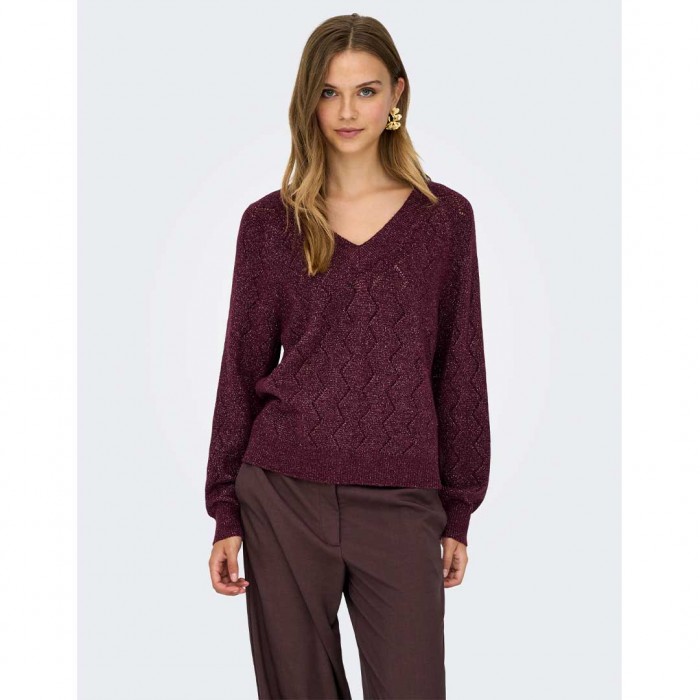 JDY JDYASPEN LIFE L/S V-NECK PULLOVER KNT DARK RED