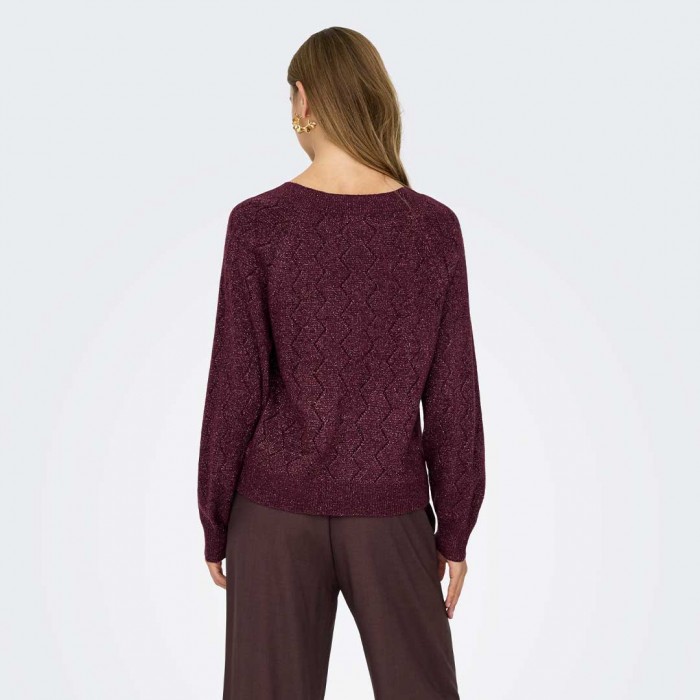 JDY JDYASPEN LIFE L/S V-NECK PULLOVER KNT DARK RED