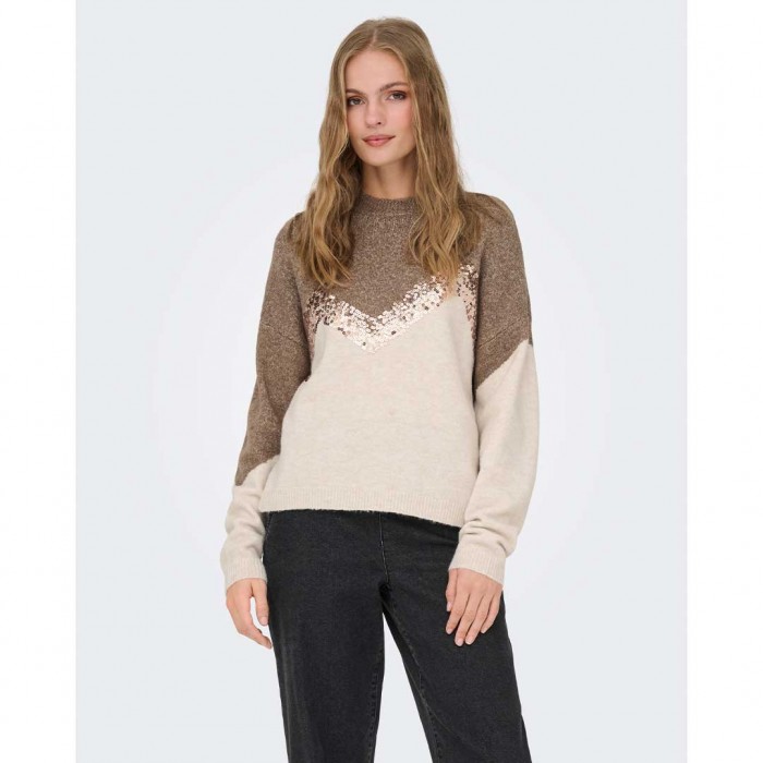 JDY JDYMATILDA LIFE L/S HN SEQUIN PULL KNT BEIGE