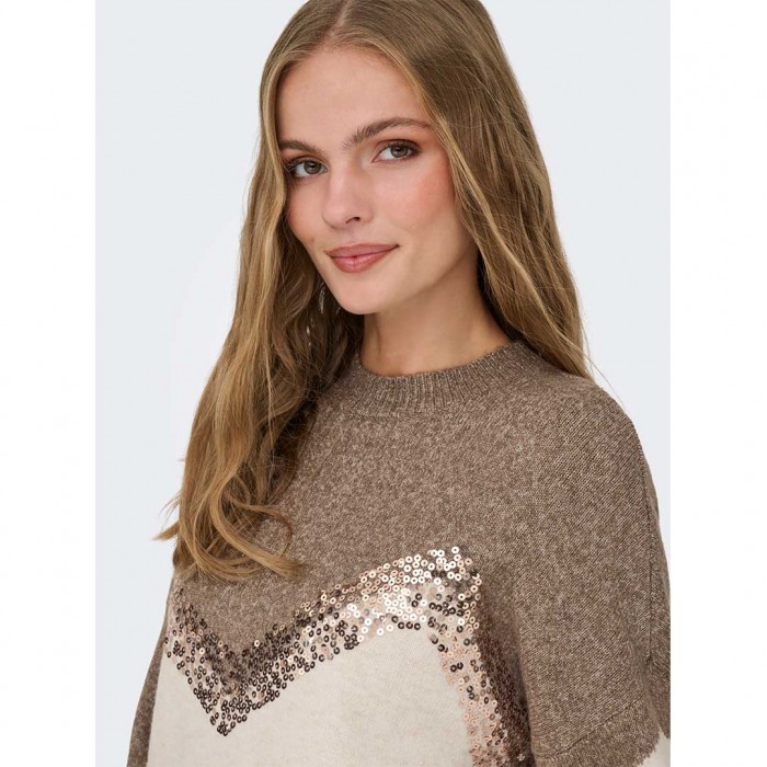JDY JDYMATILDA LIFE L/S HN SEQUIN PULL KNT BEIGE