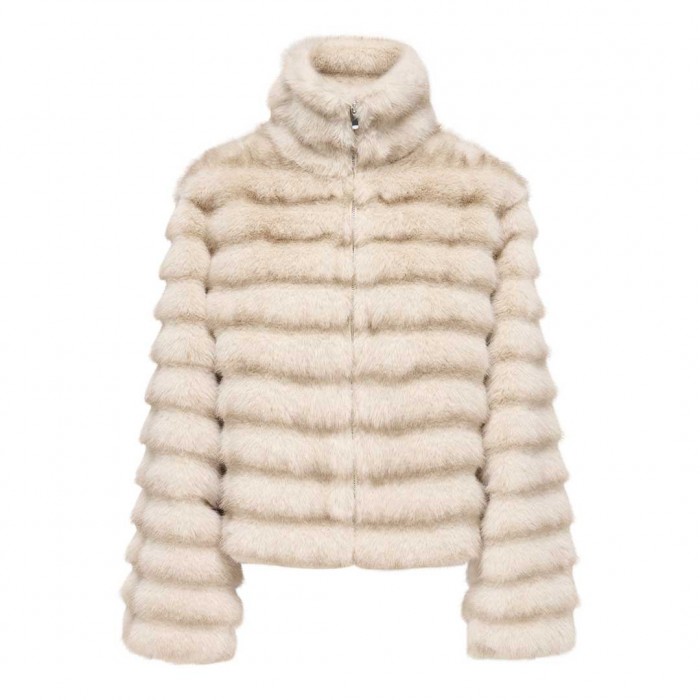 JDY JDYALLIE FAUX FUR JACKET OTW HAB ECRU