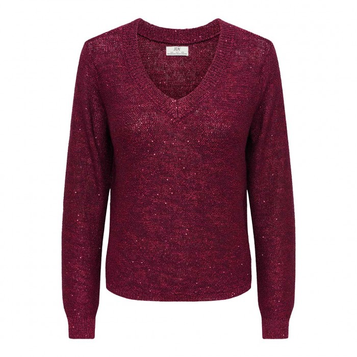 JDY JDYMIA L/S V-NECK SEQUIN PULLOVER KNT BORDO