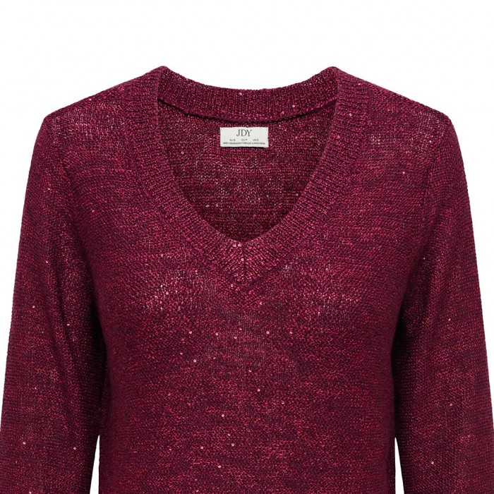 JDY JDYMIA L/S V-NECK SEQUIN PULLOVER KNT BORDO