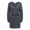 JDY JDYWENDI L/S V-NECK BELTED DRESS KNT DARK GRAY