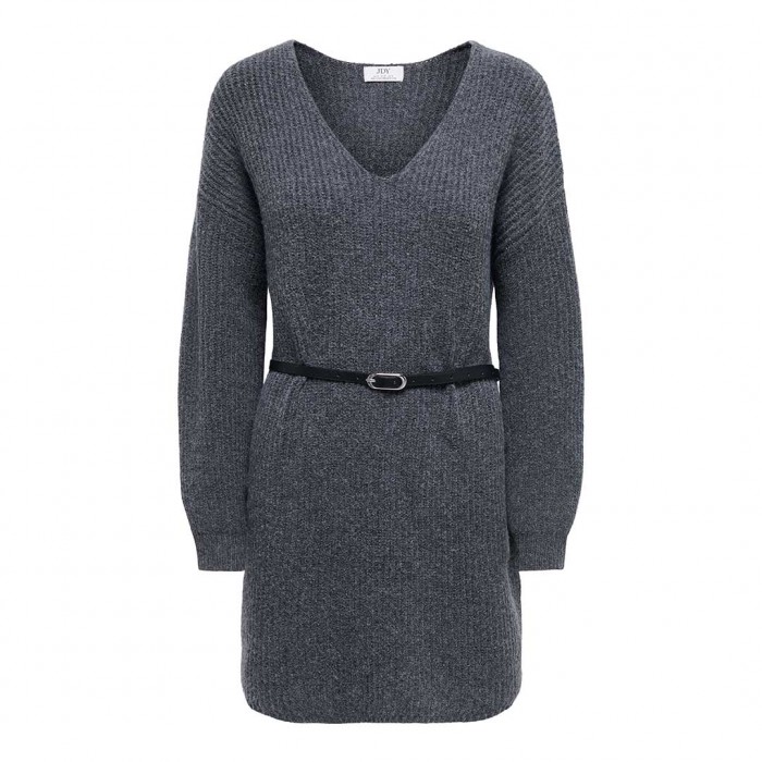 JDY JDYWENDI L/S V-NECK BELTED DRESS KNT DARK GRAY