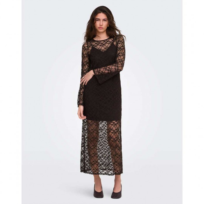 JDY JDYSILVIA L/S LACE MAXI DRESS JRS DARK BROWN