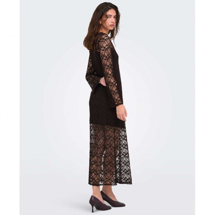 JDY JDYSILVIA L/S LACE MAXI DRESS JRS DARK BROWN