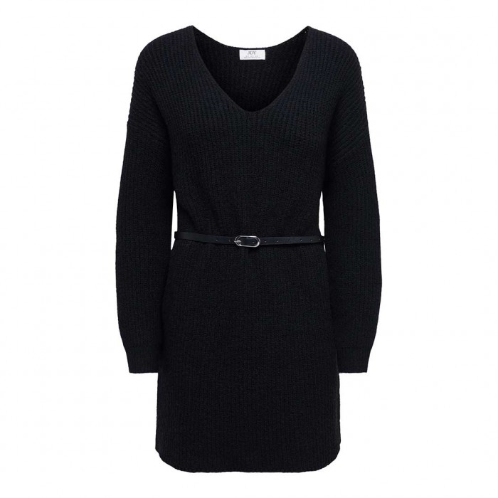 JDY JDYWENDI L/S V-NECK BELTED DRESS KNT BLACK