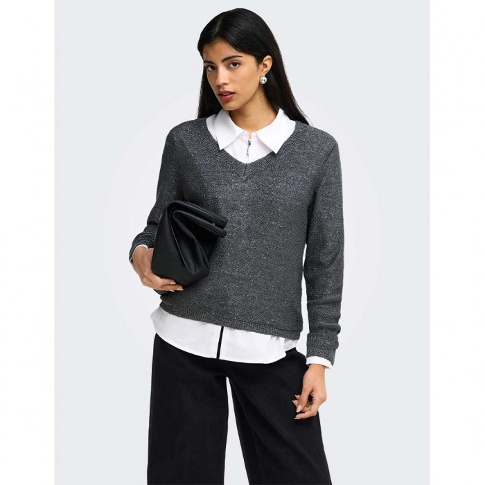 JDY JDYMIA L/S V-NECK SEQUIN PULLOVER KNT GRAY