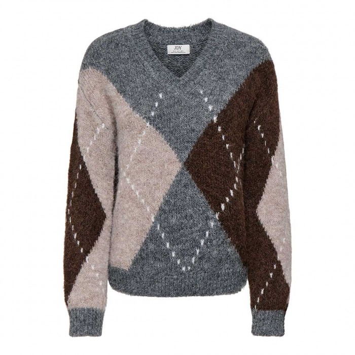 JDY JDYZOEY L/S VN ARGYLE PULLOVER KNT NOOS GRAY