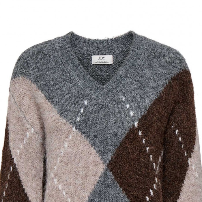 JDY JDYZOEY L/S VN ARGYLE PULLOVER KNT NOOS GRAY