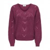 JDY JDYBADUT L/S V-NECK STRUC GLITT PULL KNT WINE