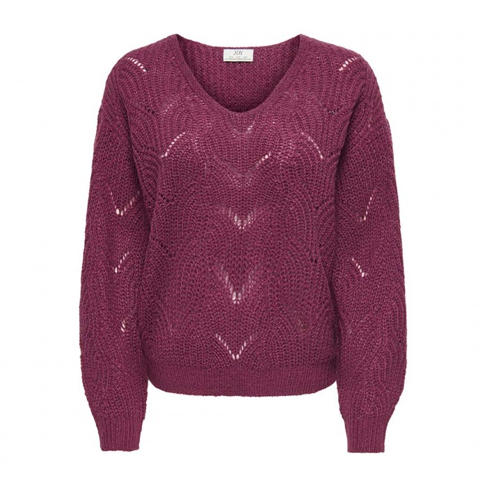 JDY JDYBADUT L/S V-NECK STRUC GLITT PULL KNT WINE