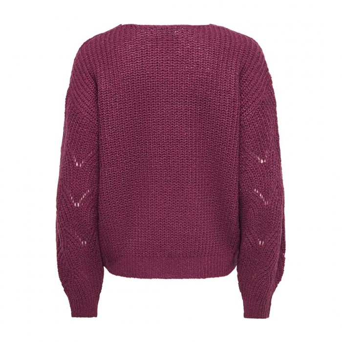 JDY JDYBADUT L/S V-NECK STRUC GLITT PULL KNT WINE