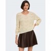 JDY JDYBADUT L/S V-NECK STRUC GLITT PULL KNT ECRU