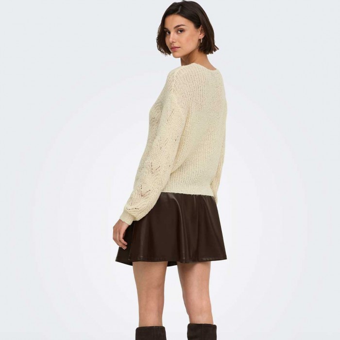 JDY JDYBADUT L/S V-NECK STRUC GLITT PULL KNT ECRU