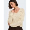 JDY JDYBADUT L/S V-NECK STRUC GLITT PULL KNT ECRU