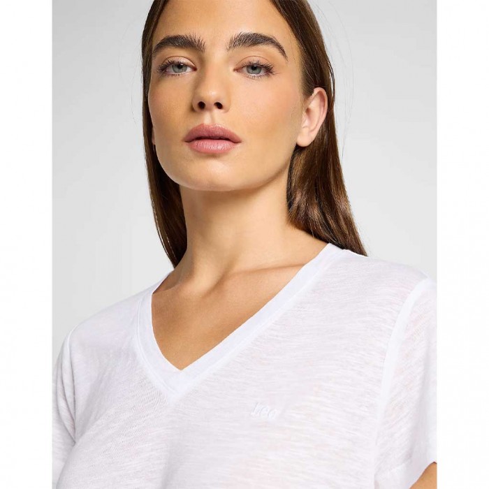 LEE WOMAN V Neck Tee WHITE