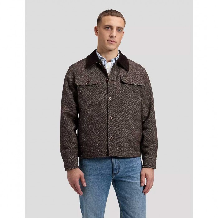 LEE MAN Loose Corduroy Collar Mix Overshirt BROWN