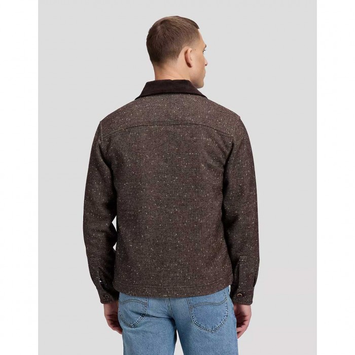 LEE MAN Loose Corduroy Collar Mix Overshirt BROWN