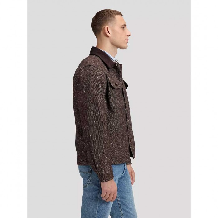 LEE MAN Loose Corduroy Collar Mix Overshirt BROWN