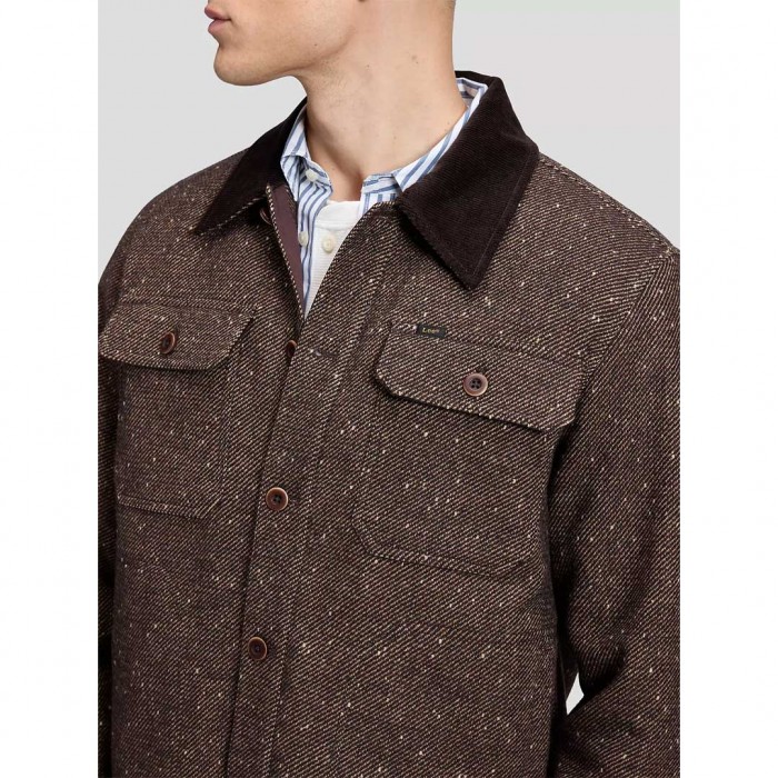 LEE MAN Loose Corduroy Collar Mix Overshirt BROWN