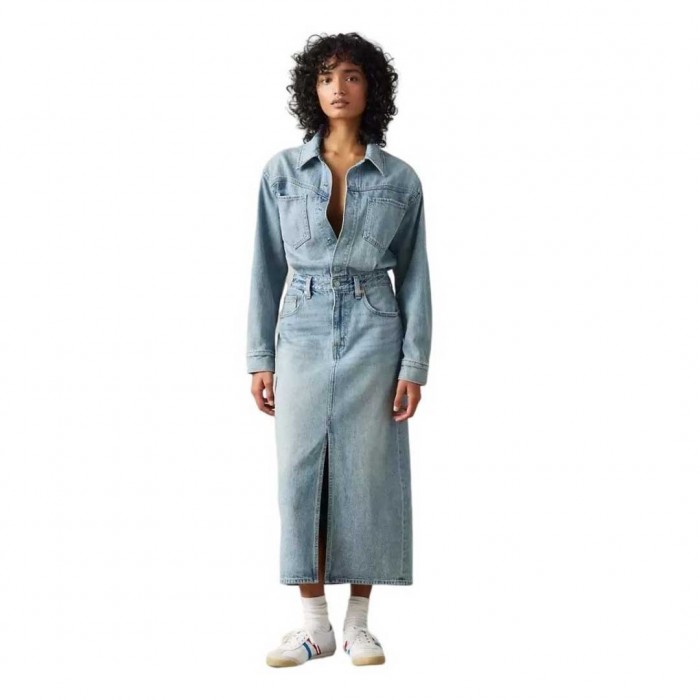 LEVIS Denim Midi Shirt Dress LIGHT BLUE